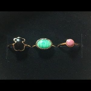 TOUS Rose Vermeil Precious Stone Ring Set Sz 7.0